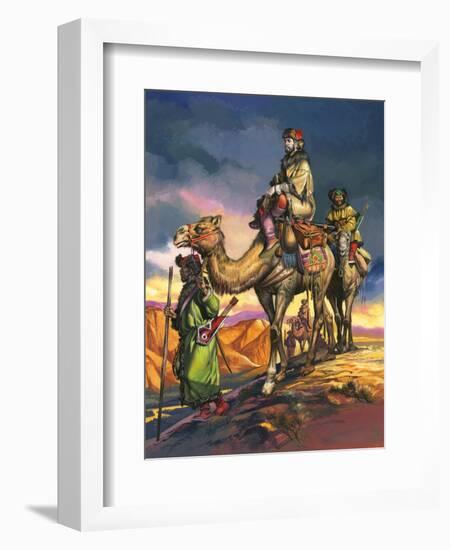 Marco Polo Crosses the Persian Deserts, from 'The Travels of Marco Polo', 1964-Ron Embleton-Framed Premium Giclee Print