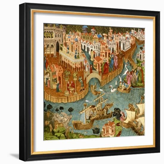 Marco Polo Leaving Venice on His Journey to China, 1338-null-Framed Giclee Print