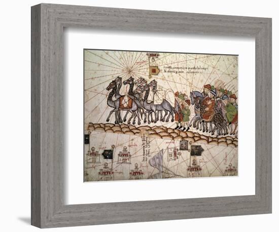 Marco Polo Road to Cathay, Catalan Atlas, Caravan of Travelers-Abraham Cresques-Framed Art Print