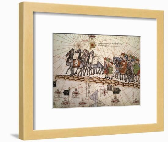 Marco Polo Road to Cathay, Catalan Atlas, Caravan of Travelers-Abraham Cresques-Framed Art Print