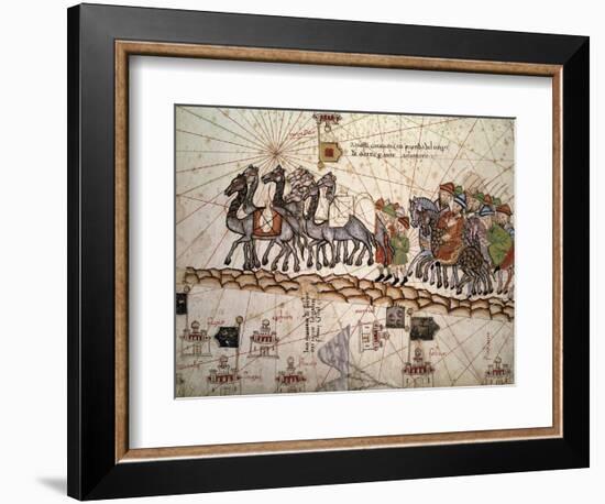 Marco Polo Road to Cathay, Catalan Atlas, Caravan of Travelers-Abraham Cresques-Framed Art Print