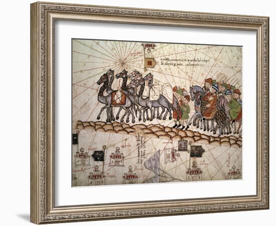 Marco Polo Road to Cathay, Catalan Atlas, Caravan of Travelers-Abraham Cresques-Framed Art Print