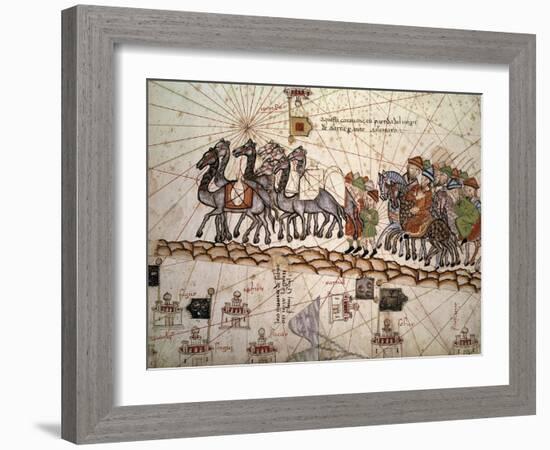 Marco Polo Road to Cathay, Catalan Atlas, Caravan of Travelers-Abraham Cresques-Framed Art Print