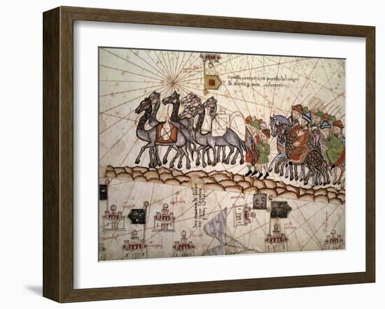 Marco Polo Road to Cathay, Catalan Atlas, Caravan of Travelers-Abraham Cresques-Framed Art Print