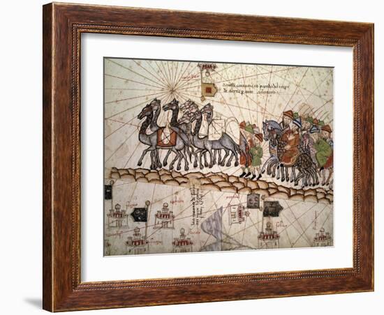 Marco Polo Road to Cathay, Catalan Atlas, Caravan of Travelers-Abraham Cresques-Framed Art Print