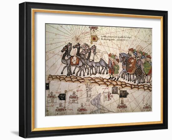 Marco Polo Road to Cathay, Catalan Atlas, Caravan of Travelers-Abraham Cresques-Framed Art Print