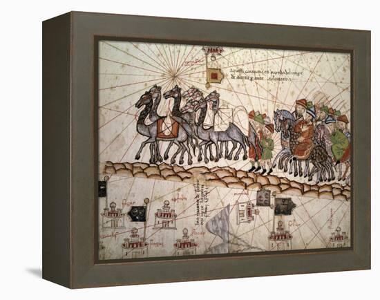 Marco Polo Road to Cathay, Catalan Atlas, Caravan of Travelers-Abraham Cresques-Framed Stretched Canvas