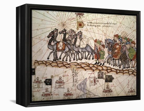 Marco Polo Road to Cathay, Catalan Atlas, Caravan of Travelers-Abraham Cresques-Framed Stretched Canvas