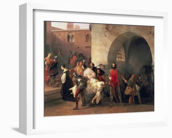 Marco Visconti Found Bice's Leap in Basement of Castle of Rosate-Francesco Hayez-Framed Giclee Print