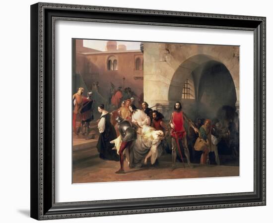 Marco Visconti Found Bice's Leap in Basement of Castle of Rosate-Francesco Hayez-Framed Giclee Print