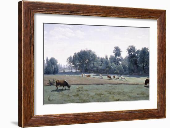 Marcoussis - Cows Grazing, 1845-50-Jean-Baptiste-Camille Corot-Framed Premium Giclee Print