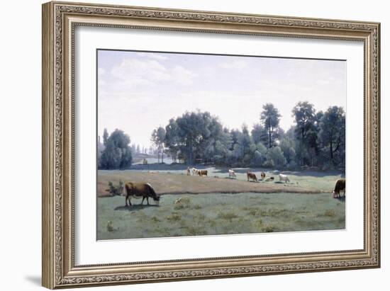 Marcoussis - Cows Grazing, 1845-50-Jean-Baptiste-Camille Corot-Framed Giclee Print