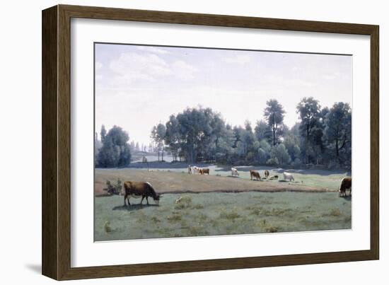 Marcoussis - Cows Grazing, 1845-50-Jean-Baptiste-Camille Corot-Framed Giclee Print