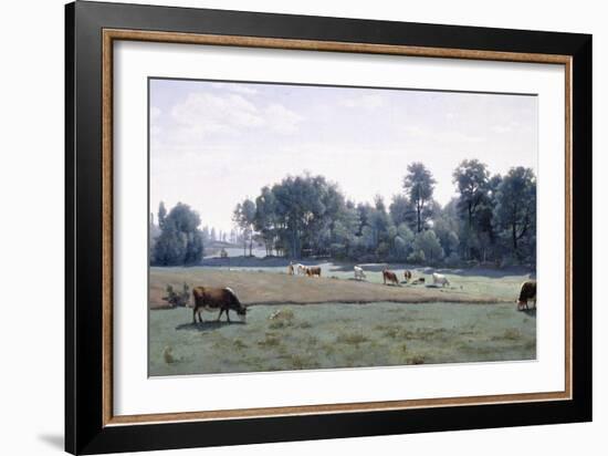 Marcoussis - Cows Grazing, 1845-50-Jean-Baptiste-Camille Corot-Framed Giclee Print