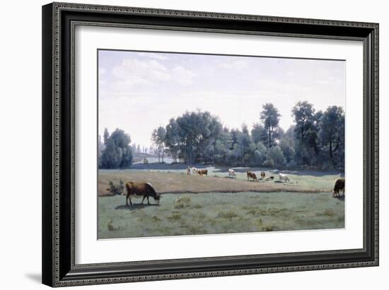 Marcoussis - Cows Grazing, 1845-50-Jean-Baptiste-Camille Corot-Framed Giclee Print