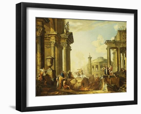 Marcus Curtius Leaping into the Chasm-Giovanni Paolo Pannini-Framed Giclee Print