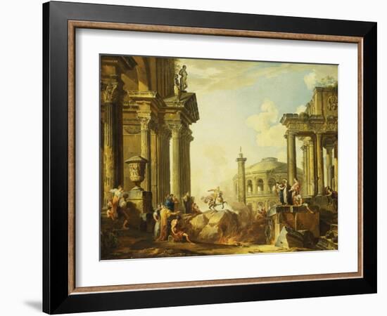 Marcus Curtius Leaping into the Chasm-Giovanni Paolo Pannini-Framed Giclee Print
