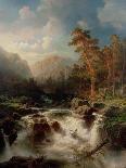 Dramatic Waterfall Landscape with Figures and Building Remain-Marcus Larson-Giclee Print