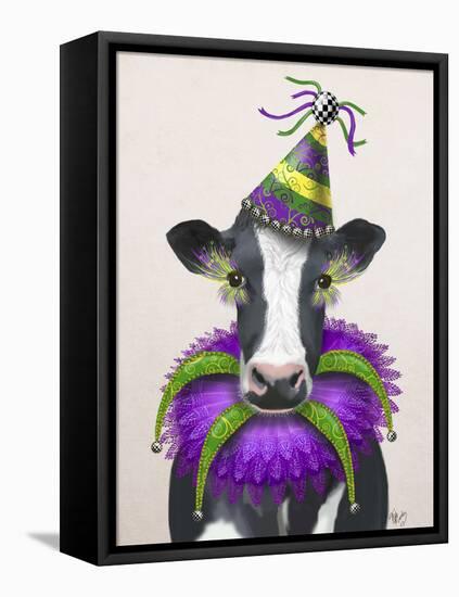 Mardi Gras Cow-Fab Funky-Framed Stretched Canvas