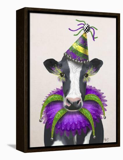 Mardi Gras Cow-Fab Funky-Framed Stretched Canvas