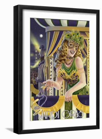 Mardi Gras Girl-Lantern Press-Framed Art Print