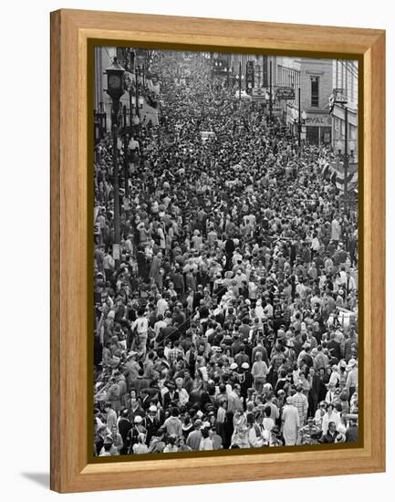 Mardi Gras Revelers Gather at St. Charles Street-null-Framed Premier Image Canvas