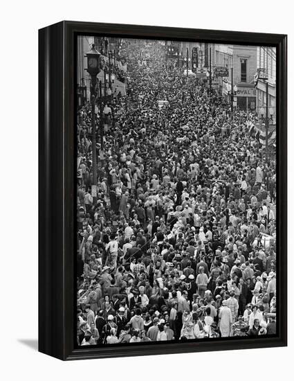 Mardi Gras Revelers Gather at St. Charles Street-null-Framed Premier Image Canvas