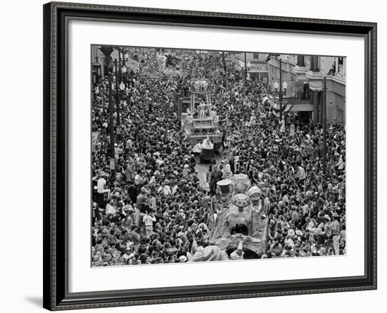 Mardi Gras Revelers Gather at St. Charles Street--Framed Photographic Print