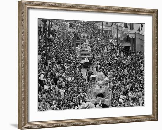 Mardi Gras Revelers Gather at St. Charles Street--Framed Photographic Print