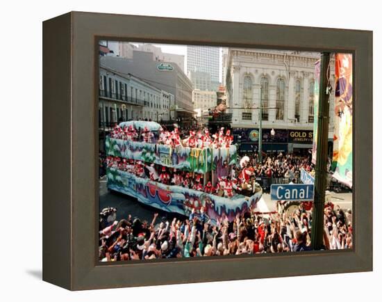 Mardi Gras Revellers Greet a Float from the Zulu Parade-null-Framed Premier Image Canvas