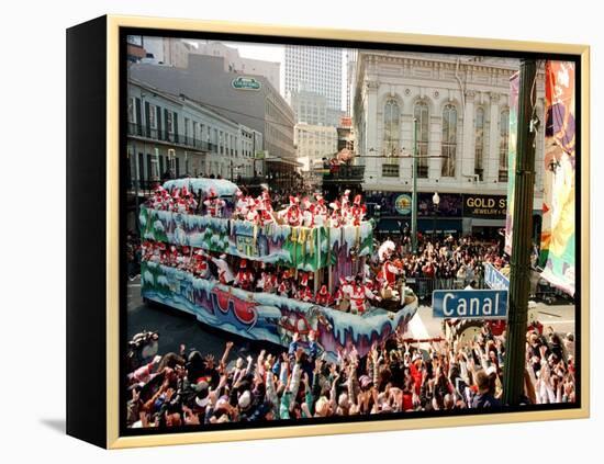 Mardi Gras Revellers Greet a Float from the Zulu Parade-null-Framed Premier Image Canvas