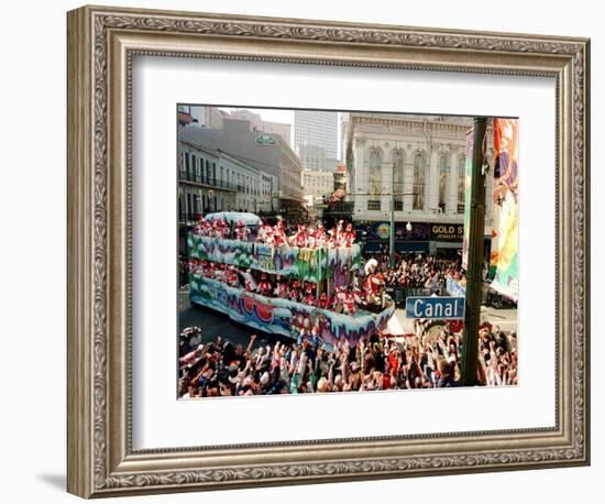 Mardi Gras Revellers Greet a Float from the Zulu Parade-null-Framed Photographic Print