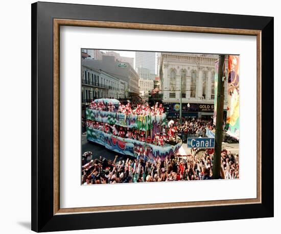 Mardi Gras Revellers Greet a Float from the Zulu Parade-null-Framed Photographic Print
