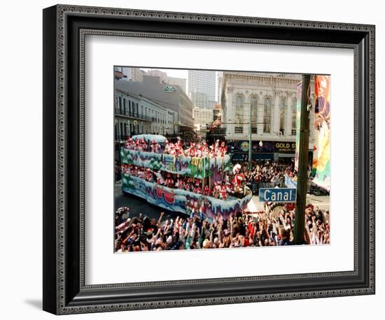 Mardi Gras Revellers Greet a Float from the Zulu Parade-null-Framed Photographic Print