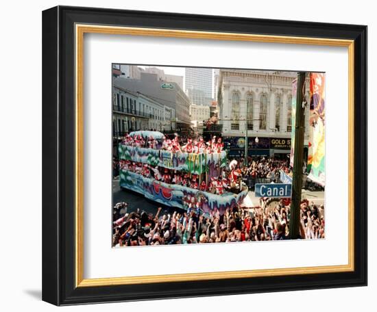 Mardi Gras Revellers Greet a Float from the Zulu Parade-null-Framed Photographic Print