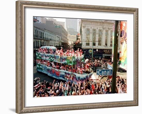 Mardi Gras Revellers Greet a Float from the Zulu Parade-null-Framed Photographic Print