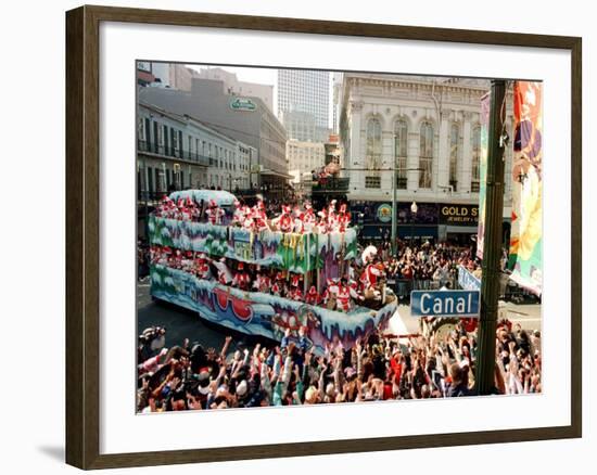 Mardi Gras Revellers Greet a Float from the Zulu Parade--Framed Photographic Print