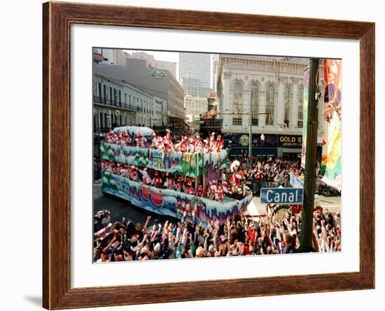 Mardi Gras Revellers Greet a Float from the Zulu Parade-null-Framed Photographic Print