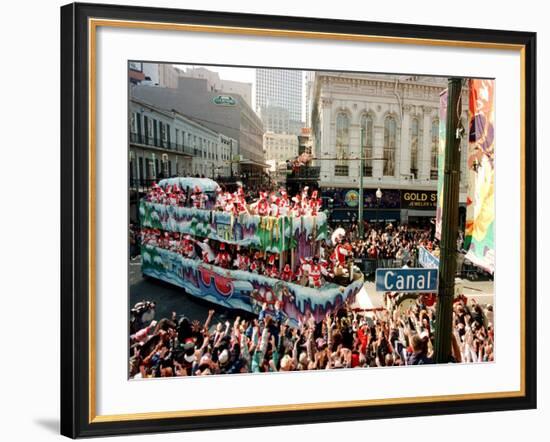 Mardi Gras Revellers Greet a Float from the Zulu Parade-null-Framed Photographic Print