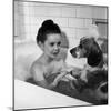 Margaret O'Brien and Her Spaniel Maggie Share a Bubble Bath-Marie Hansen-Mounted Premium Photographic Print