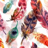 Watercolor Hand Drawn Illustration Decorative Feathers. Boho Style Seamless Pattern. Use for Postca-Margarita Steshnikova-Mounted Art Print