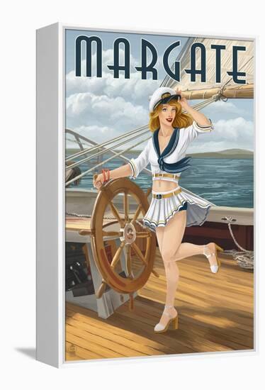 Margate, New Jersey - Pinup Girl Sailing-Lantern Press-Framed Stretched Canvas