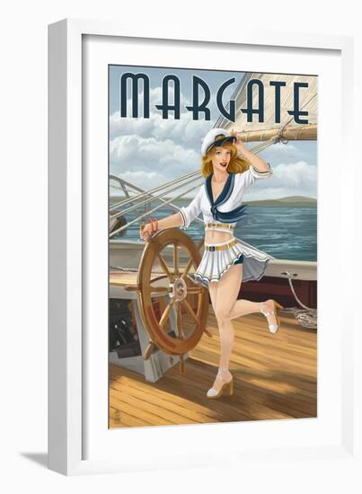 Margate, New Jersey - Pinup Girl Sailing-Lantern Press-Framed Art Print