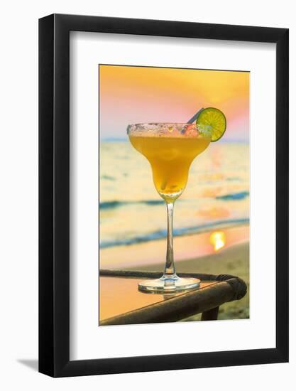 Margharita cocktail (tequila, triple sec and lime) at sunset, Otres Beach, Sihanoukville, Cambodia-Robert Francis-Framed Photographic Print