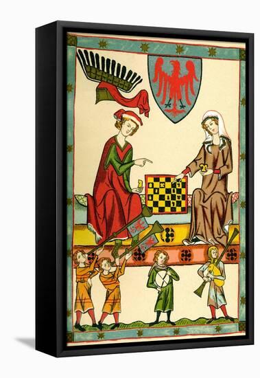 Margrave Otto IV of Brandenburg Playing Chess (From the Codex Maness), C1300-null-Framed Premier Image Canvas