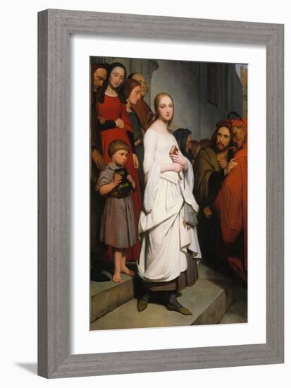 Marguerite Leaving Church, 1838 (Oil on Canvas)-Ary Scheffer-Framed Giclee Print