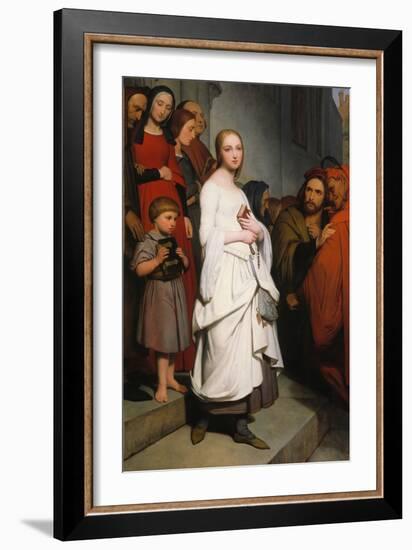 Marguerite Leaving Church, 1838 (Oil on Canvas)-Ary Scheffer-Framed Giclee Print