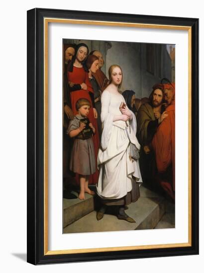 Marguerite Leaving Church, 1838 (Oil on Canvas)-Ary Scheffer-Framed Giclee Print