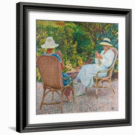 Maria and Elisabeth Van Rysselberghe Knitting in the Garden, C.1912-Theo van Rysselberghe-Framed Giclee Print