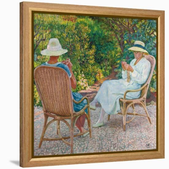 Maria and Elisabeth Van Rysselberghe Knitting in the Garden, C.1912-Theo van Rysselberghe-Framed Premier Image Canvas